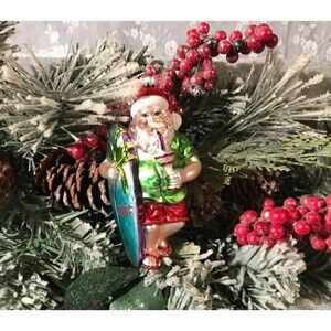 Surfer Santa Glass Christmas Ornament Silly Fun Stocking Stuffer Holiday Decor